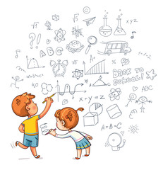 Boy and Girl draw a doodle on the wall