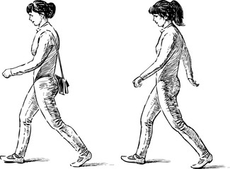Sketch of the striding young women