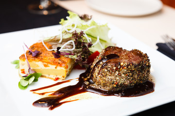 Beef fillet with potato gratin