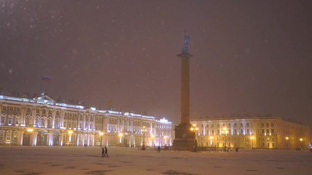 Snowfall in Palace square, Hermitage museum, Saint-Petersburg, Russia