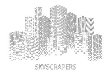 City Skyscrapers illustration. High Buildings. Urban scene. Abstract vector design element isolated on white background.