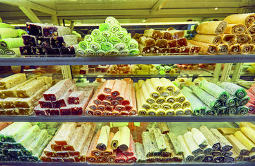 The traditional Turkish dessert is oriental sweets also known as Turkish delight.