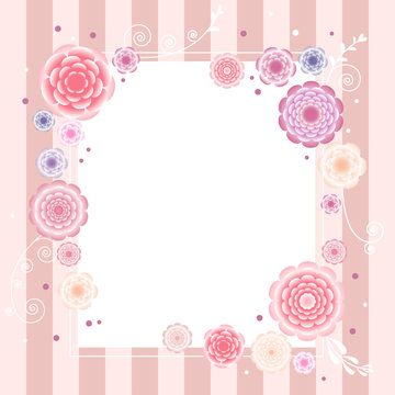 Floral background. Abstract pink flowers. Frame. Border. Congratulation. Card. Vector pattern.