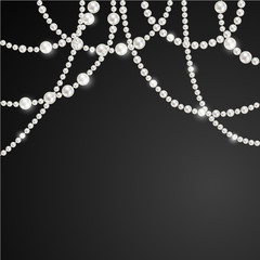 Pearl. Beads. Jewelry. Decoration. Vector. Dark background.