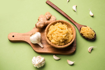 Ginger garlic paste or puree, selective focus
