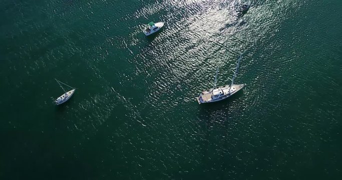 Aerial View Of Yachts And Boats On Blue Ocean