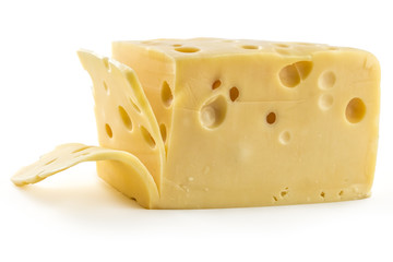 Sliced fresh emmental cheese on white background, cow cheese - 187766741