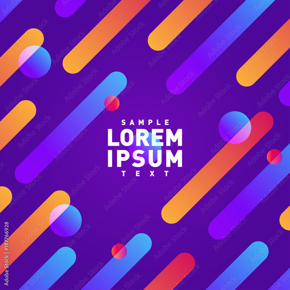 Poster Abstract motion pattern. Rounded diagonal lines and circles with multicolored gradient. Violet cover background template