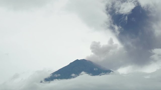 new eruption of agung volcano in 11 january 2018, bali indonesia, shot from amed counry side