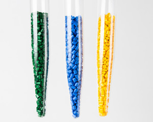 Polymeric dye. Plastic pellets. Colorant for plastics. Pigment in the granules.