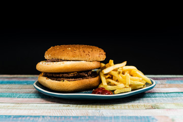 Cheese burger - American cheese burger with Golden French fries
