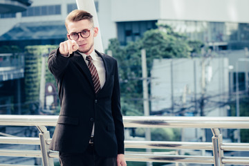 Fototapeta premium successful trader concept : businessman happy investing , grow marketplace value