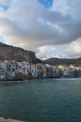 Touristic and vacation pearl of Sicily, small town of Cefalu, Sicily, south Italy, sea view, sunrise
