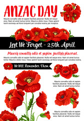 Anzac Day Lest We Forget red poppy vector poster