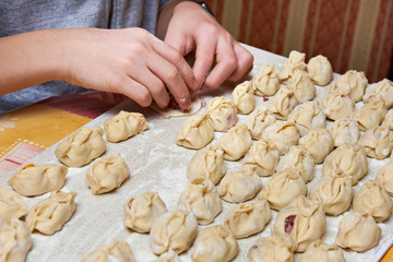 Fototapeta na wymiar Making homemade dumplings with minced meat