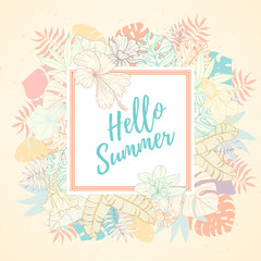 Hand drawn tropical palm leaves card