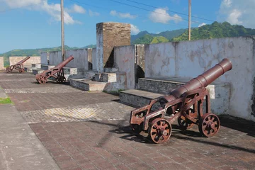 Wall murals Establishment work In fort of ancient fortress. Kingstown, Saint-Visent