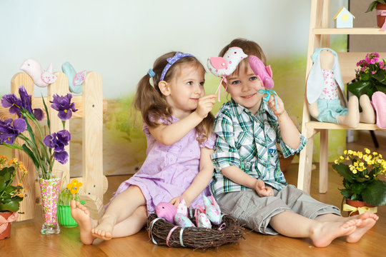 Cute children in a Easter studio