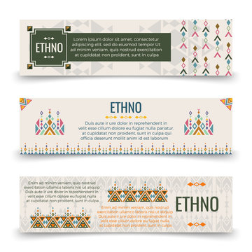 Ethno banners template with boho ornaments