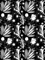 Black and white abstract floral pattern.
