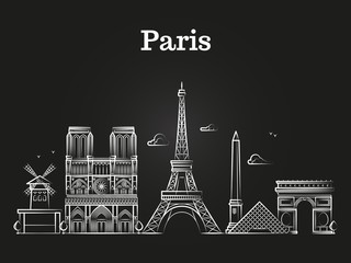 Outline french architecture, paris panorama city skyline vector