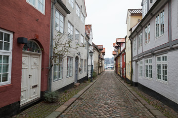 Streets of old town Flensburg, Germany