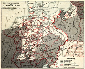 Borders of the German states around 1555, after Augsburg Settlement (from Spamers Illustrierte  Weltgeschichte, 1894, 5[1], 398)