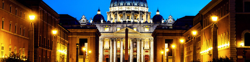 Vatican City. Illuminated St. Peters Basilica