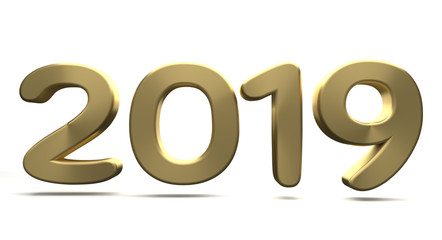 year 2019 golden bold numbers 3d render