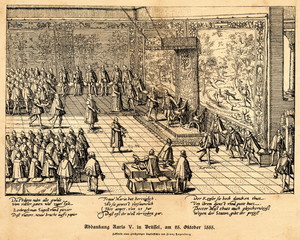 Abdication of Charles V on 25 October 1555 in Brussels (from Spamers Illustrierte  Weltgeschichte, 1894, 5[1], 400/401)