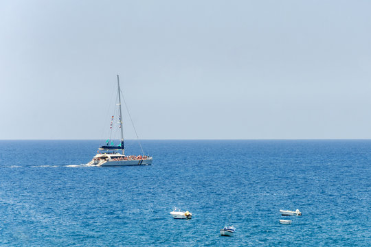 Sailing ship yachts in the open sea. Luxury boats.