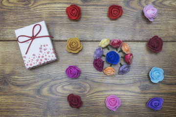 Lovers day concept. Gift box and roses