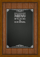 menu with wooden boards, black sheet A4