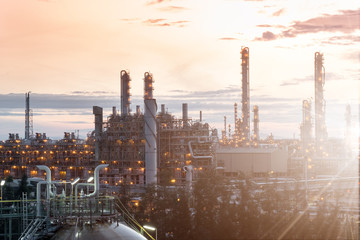 Oil Refinery  industrial with sun ray,  petrochemical plant
