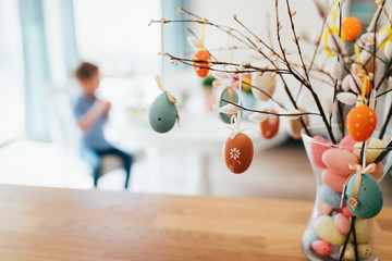 Easter eggs painted in pastel colors