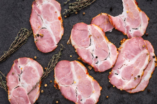 Pastrami Pork On Dark Background

