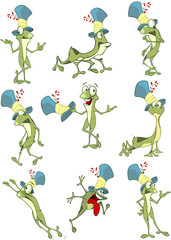 Set of  Cartoon Illustration. A Cute Green Frogs for you Design
