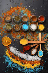 Wood spoons with paprika, turmeric and sea salt