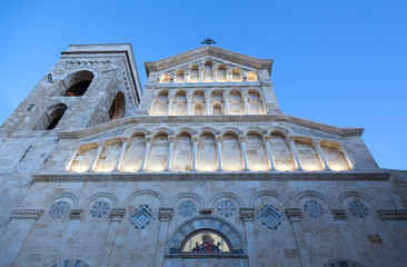 Fototapeta na wymiar Cagliari, Italy - DEC, 2017 View of Cagliari cathedral (Saint Mary) facade - Low light
