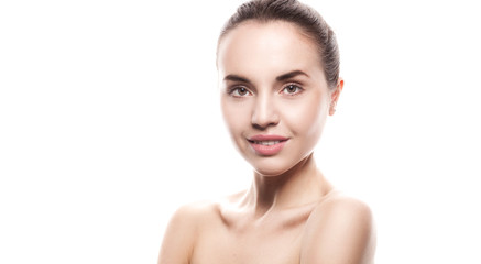 closeup portrait of young woman with clean fresh skin