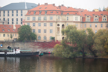 Fototapeta na wymiar Top view of river Vltava and Prague bridges