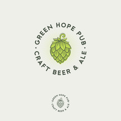 Beer Pub emblem. Hop cone logo. Craft Beer logotype. Engraving hop cones.