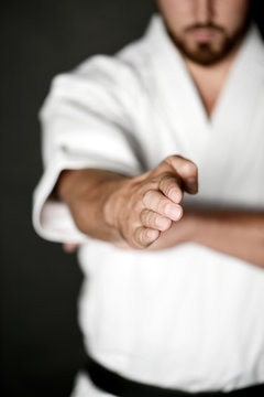 Closeup of male karate fighter hands