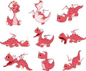 Set of Cartoon Illustration Dragons for you Design