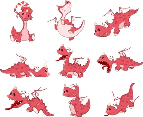 Fotobehang Set Cartoon Illustratie Draken voor jou Design © liusa