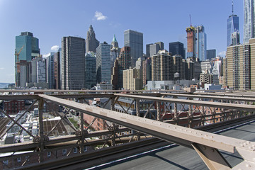 View from the Brooklyn Bridge to the Financial, Distric of New York.