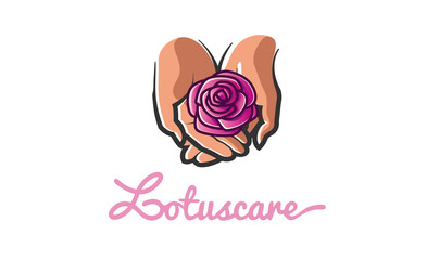 Lotus Care Hands Holding Romance Logo Design Symbol Illustration