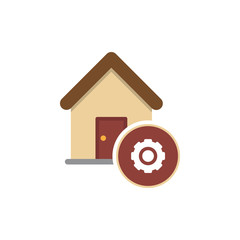 Gear wheel in house icon vector, filled flat sign, solid pictogram isolated on white. Home working system symbol, logo illustration
