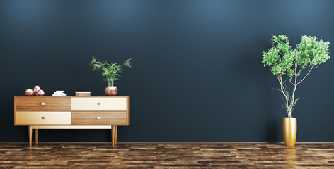 Interior with wooden cabinet 3d rendering