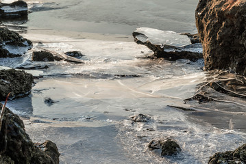 First ice on the river, which bound the space between the coastal rocks
